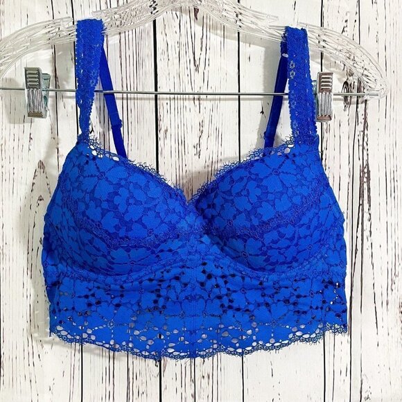 Victoria Secret Bralette Bra Small Lace Molded Cup Adjustable Strap Pull On Blue - Picture 1 of 9